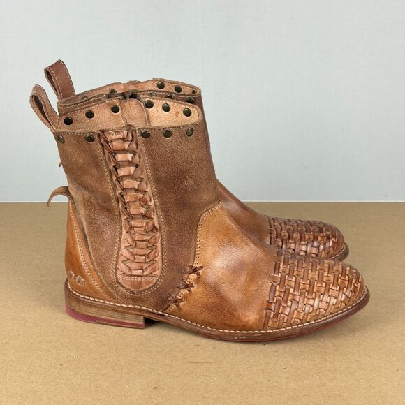 Bed Stu Baxter Boot Woven Leather Womens 8 Brown Tan Side Zip - Picture 3 of 11